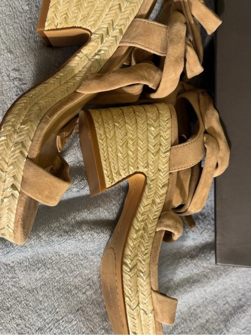 Women's Taupe Suede Wrap Espadrille Wedge Sandal